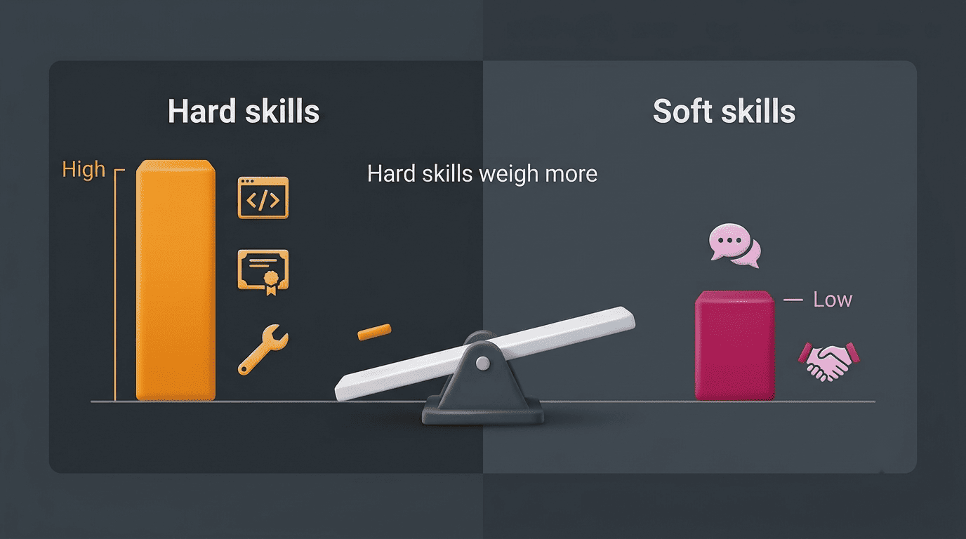 Comparison showing hard skills outweighing soft skills in ATS matching