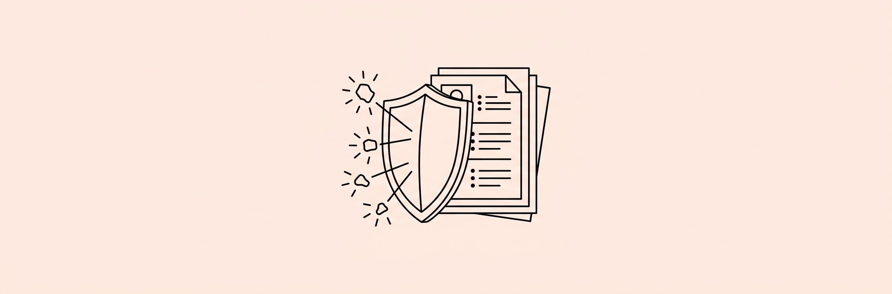 A digital shield protecting a stack of resumes from glowing fraudulent data points