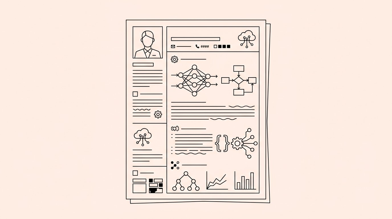 close-up of a modern tech resume focusing on machine learning and API implementation skills