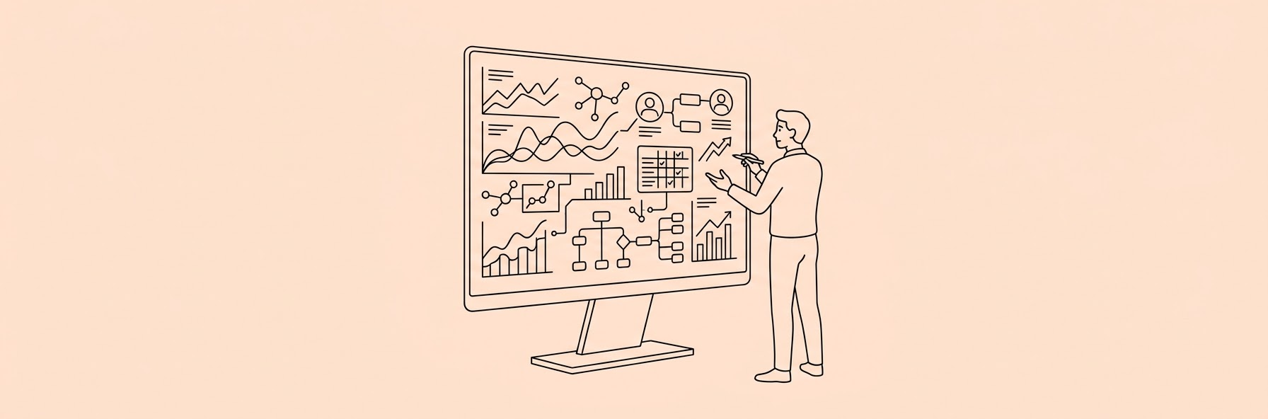a recruiter evaluating diverse digital data streams on a modern transparent display
