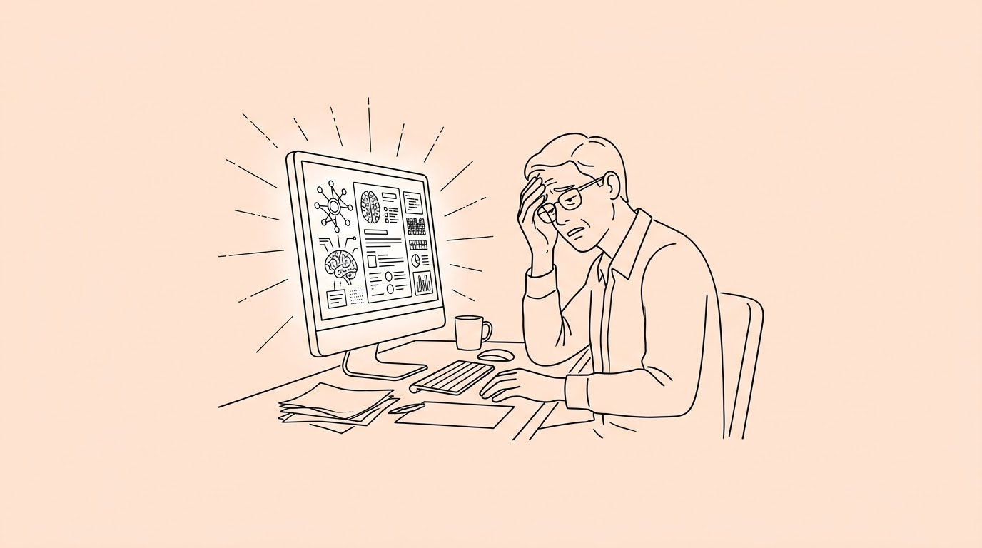 stressed hiring manager looking at glowing AI resume on a computer monitor