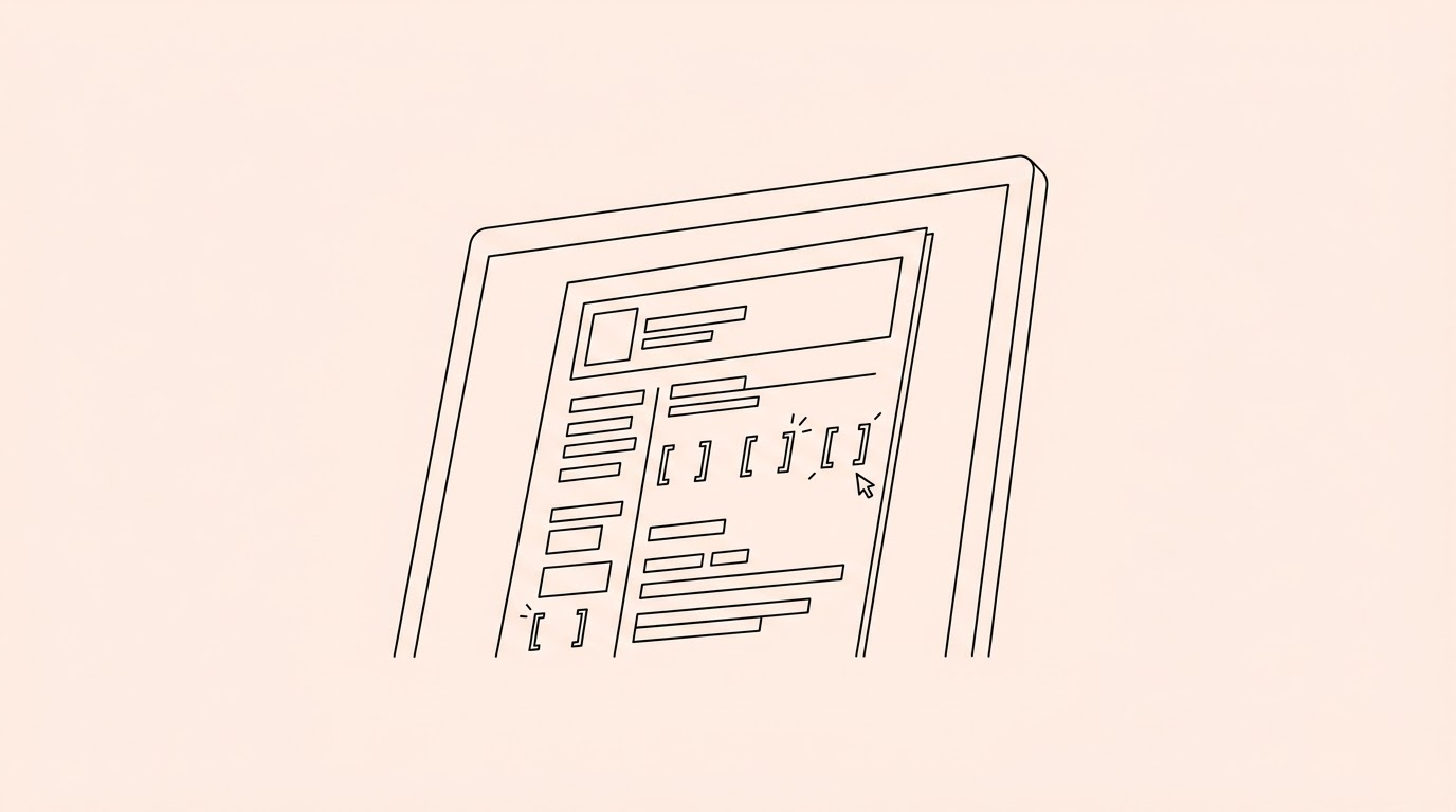 A close-up of a digital resume on a screen highlighting placeholder brackets for personal metrics